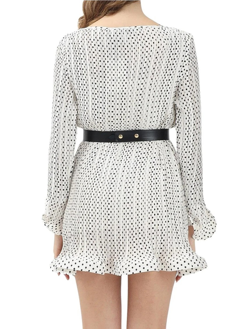 Simona Corsellini Pleated White Dress With Ruffled Puff Sleeves
