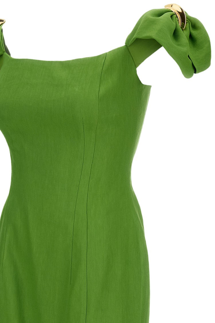 Elisabetta Franchi Green Linen Blend Mini Dress