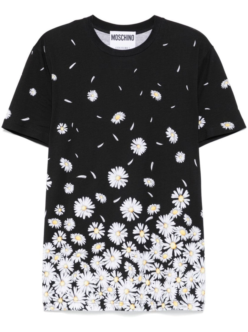 Moschino Black Floral Print Rear Logo T-Shirt