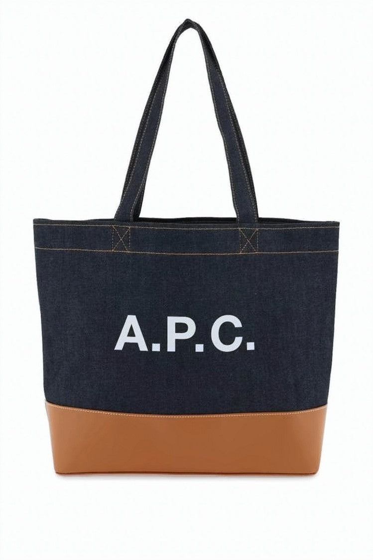 A.P.C. Rectangular Denim Tote Bag With Contrasting Leather Base