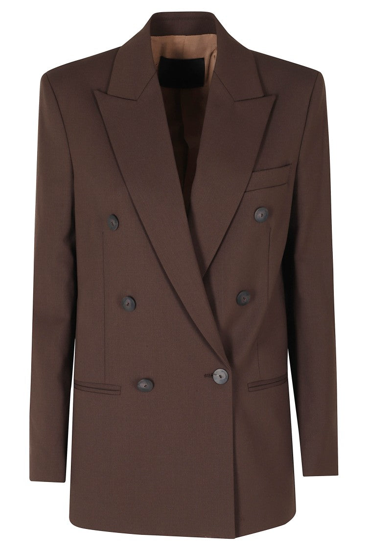 Dondup Chocolate Double-Breasted Peak Lapel Wool Blazer