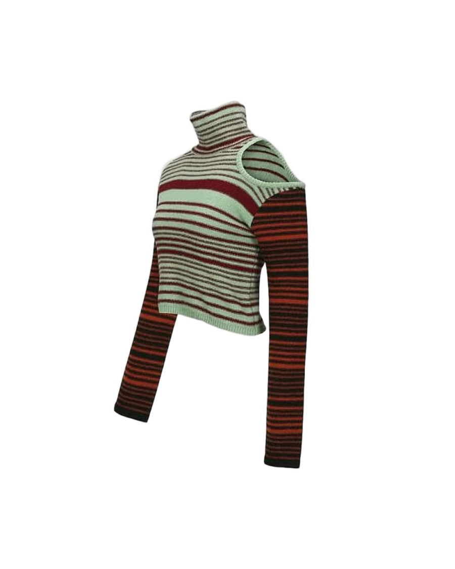 Andersson Bell Cropped Striped Turtleneck Sweater With Asymmetrical Cut-Out