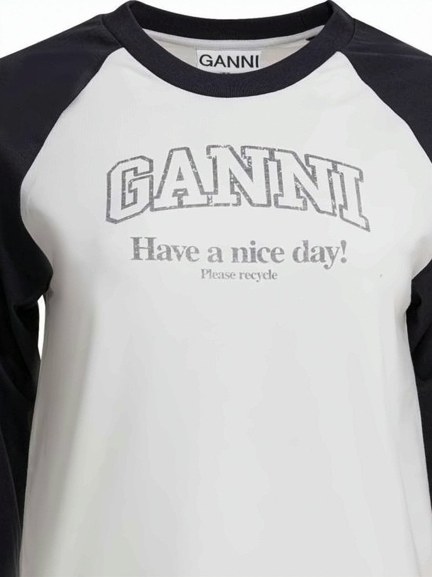Ganni Baseball-Style T-Shirt With Contrasting Sleeves