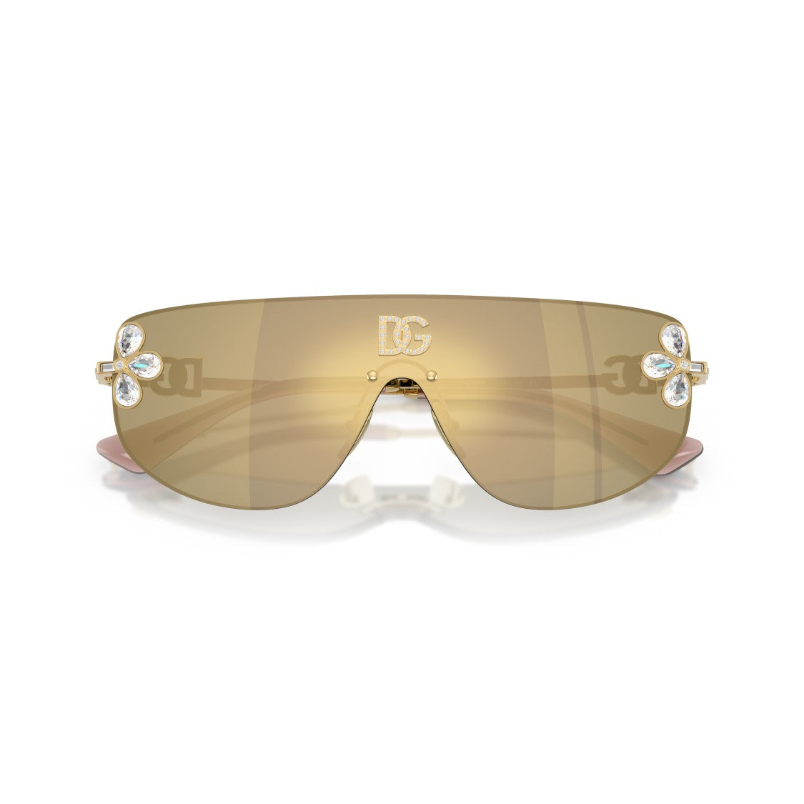Dolce & Gabbana Gradient Brown Shield Sunglasses With Floral Accents