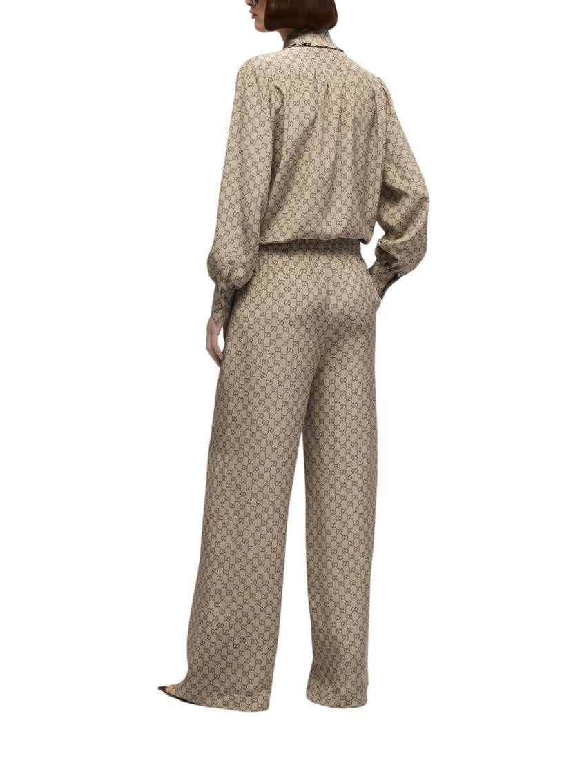 Gucci Beige Gg Print Silk Crêpe De Chine Shirt