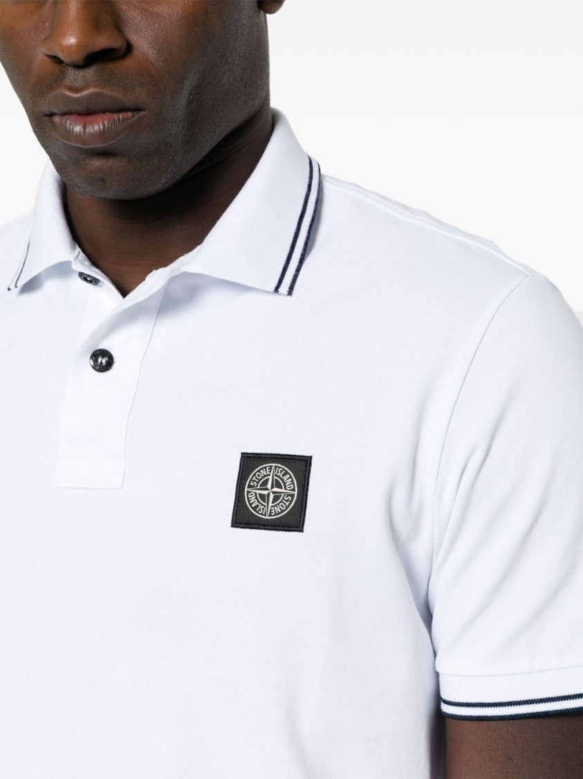 Stone Island White Polo Shirt With Structured Collar