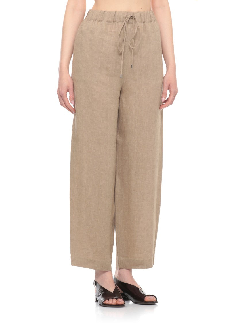 Antonelli Firenze Brown Svezia Drawstring Linen Straight-Leg Pants