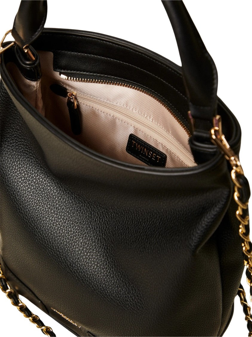Twin-Set Textured Polyurethane Structured Shoulder Bag With Chain Strap