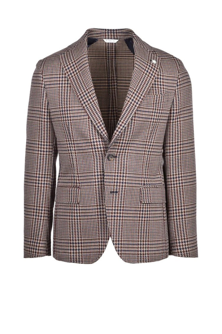 Manuel Ritz Beige And Brown Checkered Tailored Jacket