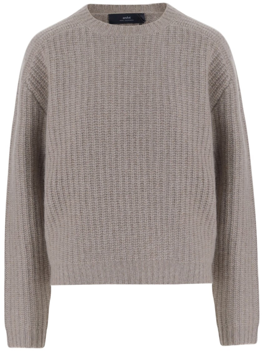 Arch4 Ribbed Knit Cashmere Sweater With Crew Neck And Long Sleeves