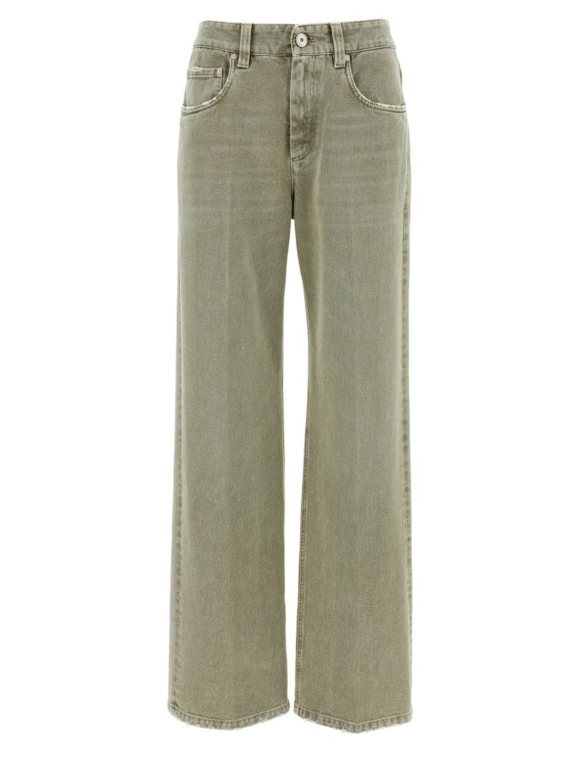 Brunello Cucinelli Garment-Dyed Cotton Wide Leg Jeans