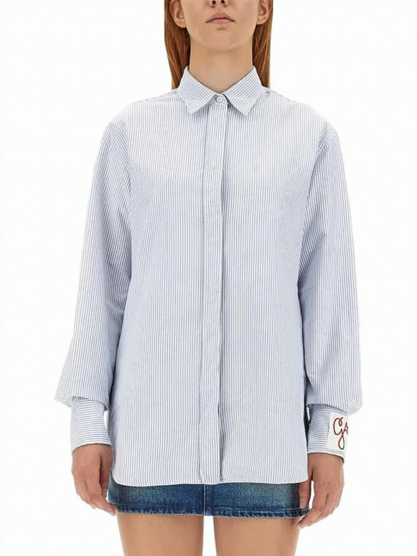 Golden Goose Long-Sleeved Shirt With Vertical Pinstripe Pattern And Embroidered Initials