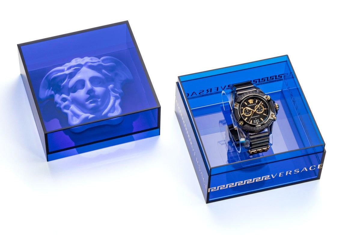 Versace Chronograph Timepiece With Black Translucent Case