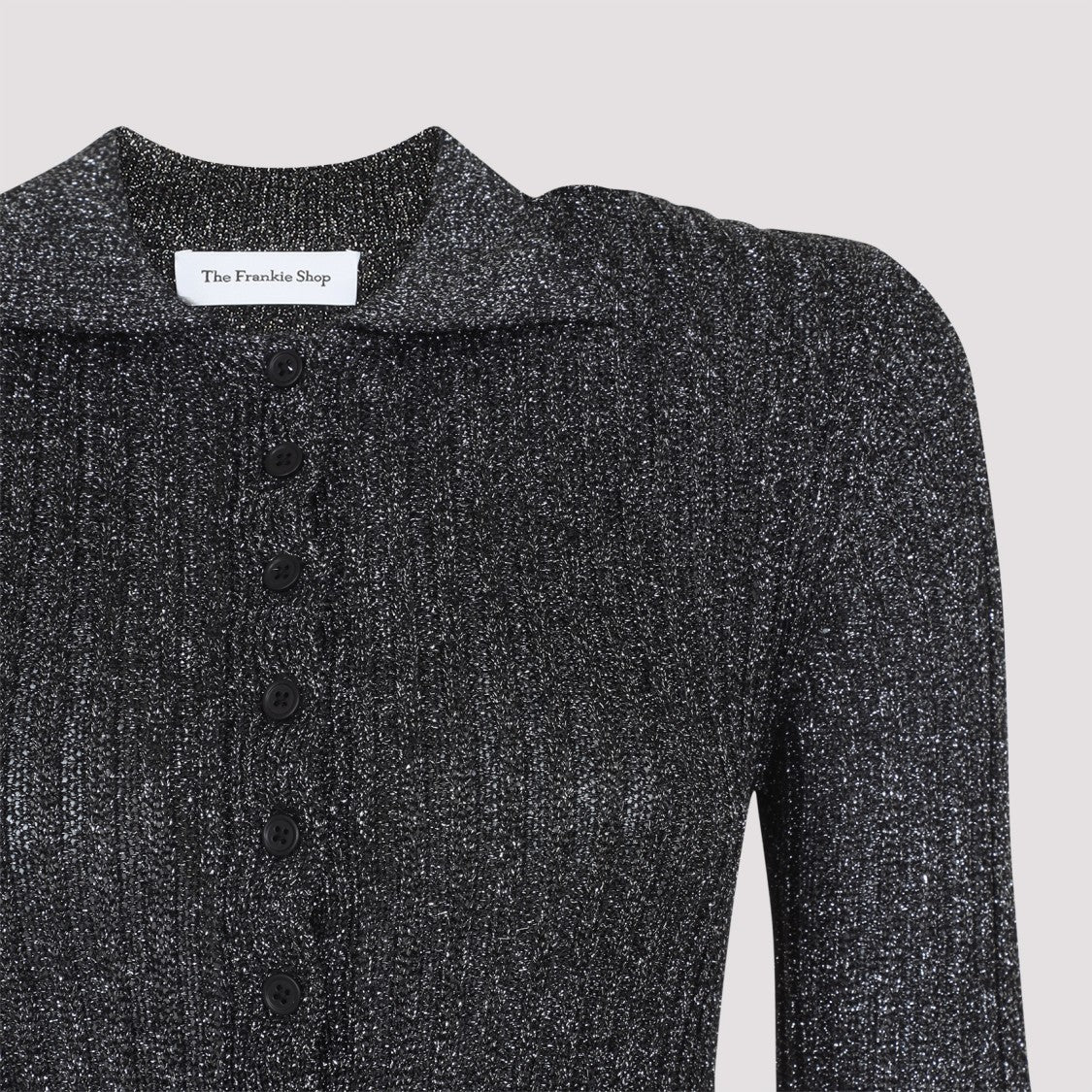 The Frankie Shop Black Metallic Solana Polo Bodysuit