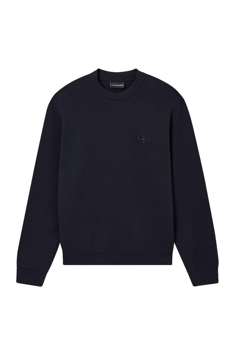 Emporio Armani Blue Tonal Embroidered Logo Cotton-Blend Sweatshirt