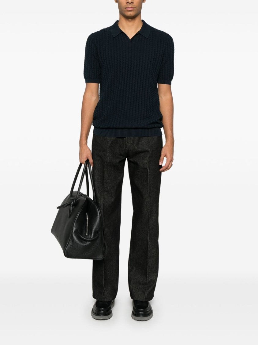 Boglioli Textured Black Polo With Classic Collar