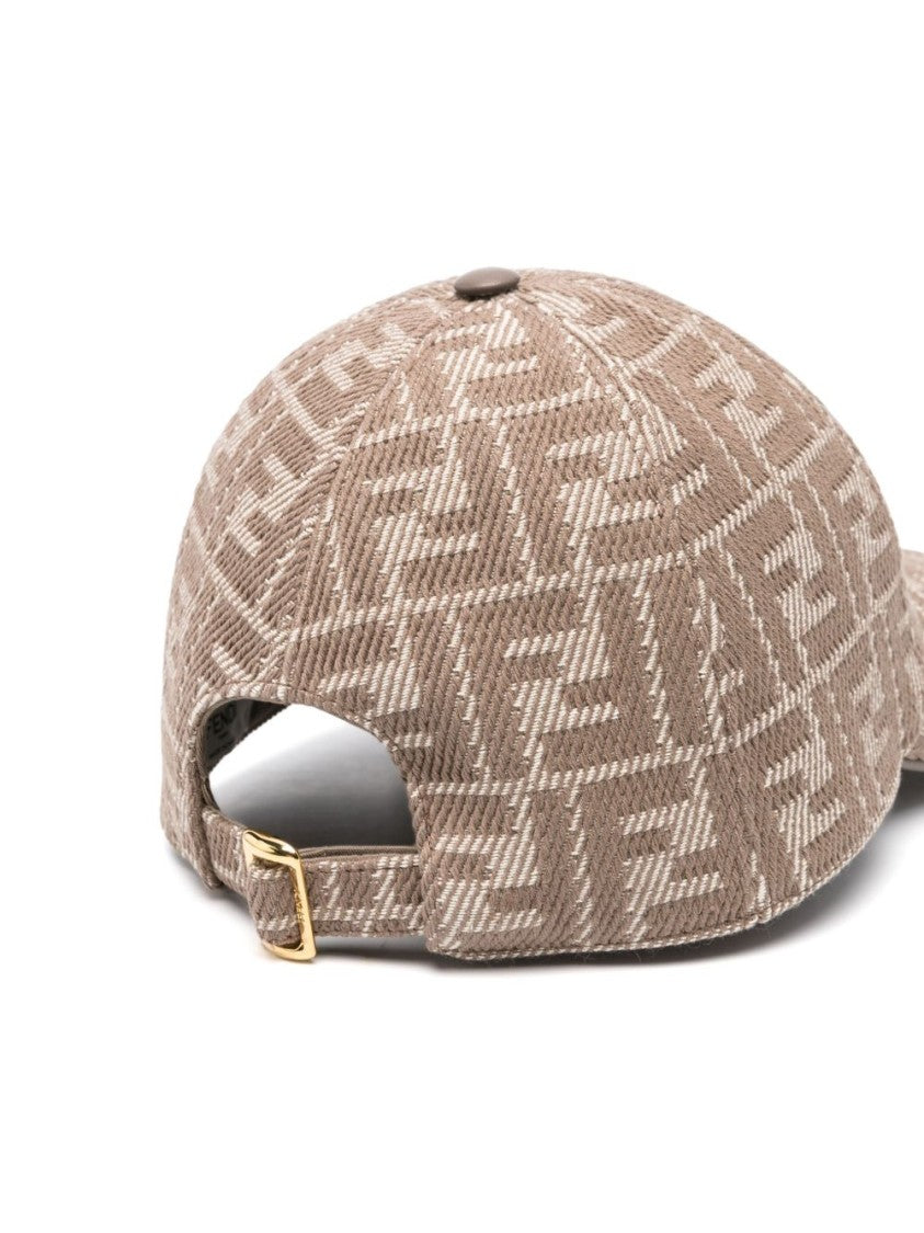 Fendi Ff Jacquard Cape With Curved Brim And Adjustable Band