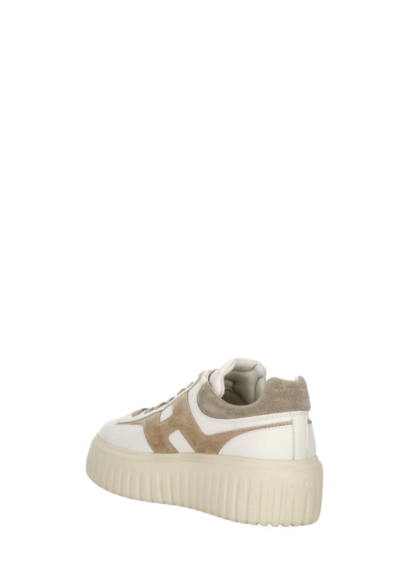 Hogan Ivory Smooth Leather Sneakers With Beige Suede Accents