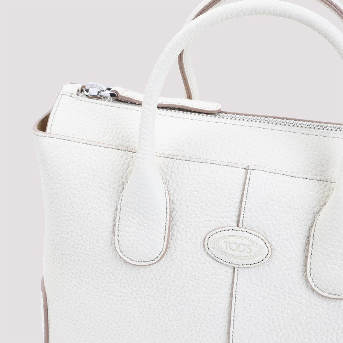 Tod's Stucco White Grained Leather Di Small Shopping Bag