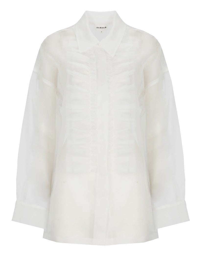 Parosh White Shake Draped Silk Shirt