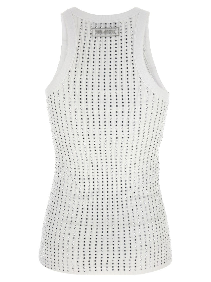 The Attico Ribbed Cotton Top With All-Over Rhinestone Appliqué