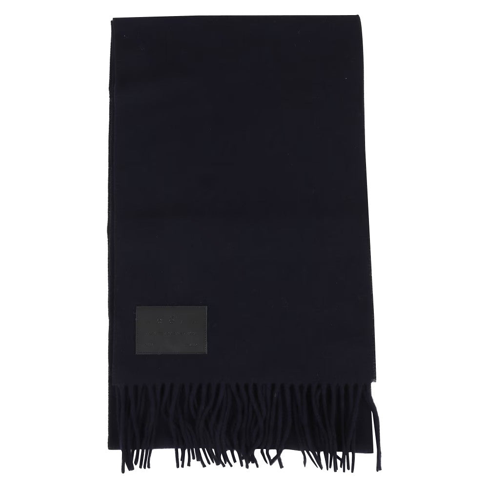 Hogan Fringed Denim Scarf With Subtle Rectangular Detail