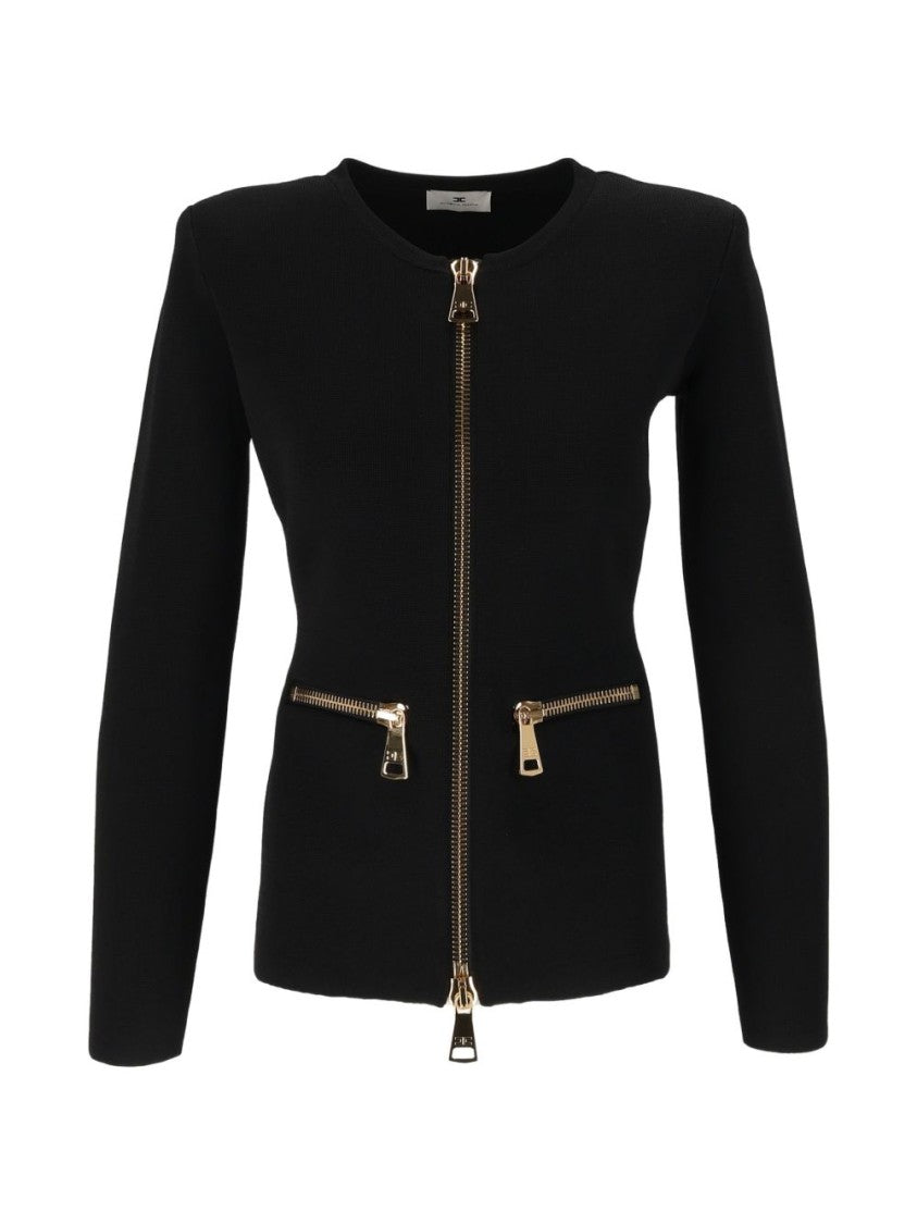 Elisabetta Franchi Slim-Fit Knitted Cardigan With Structured Shoulders And Gold-Tone Zippers