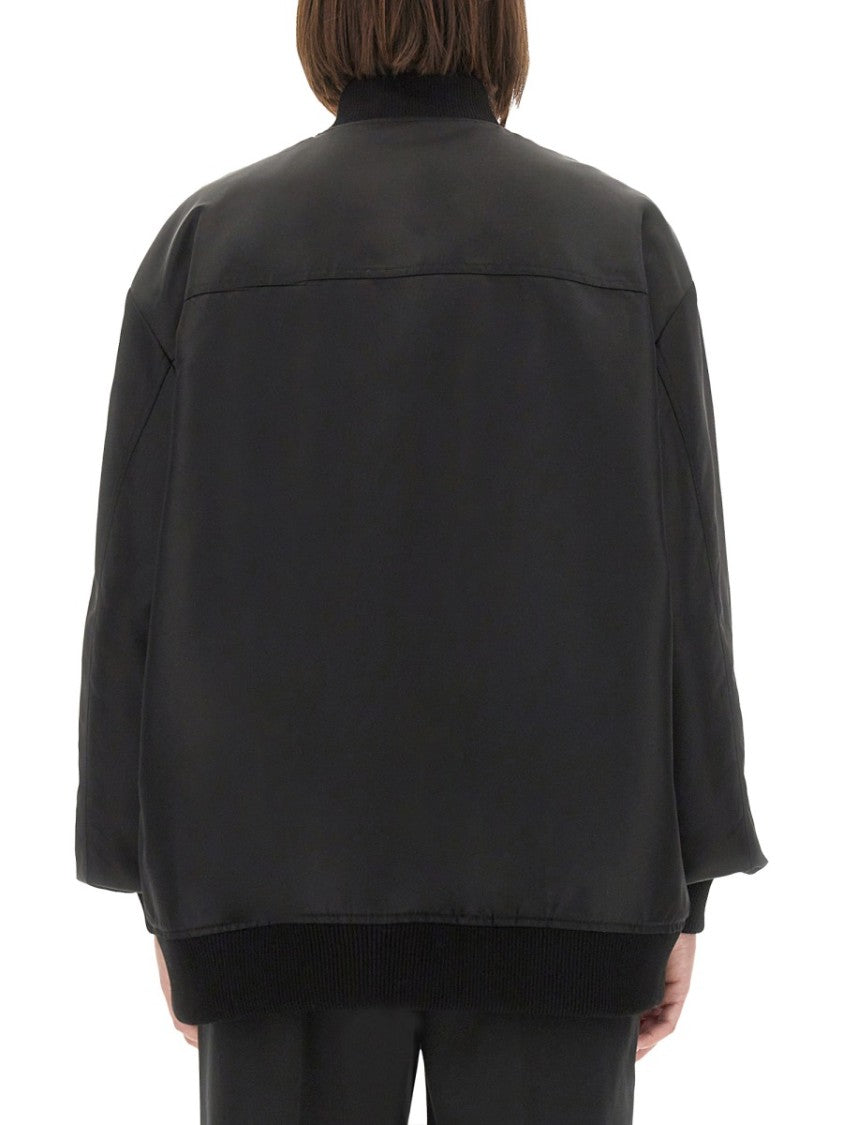 Sportmax Relaxed Fit Black Bomber Jacket With Ribbed Details