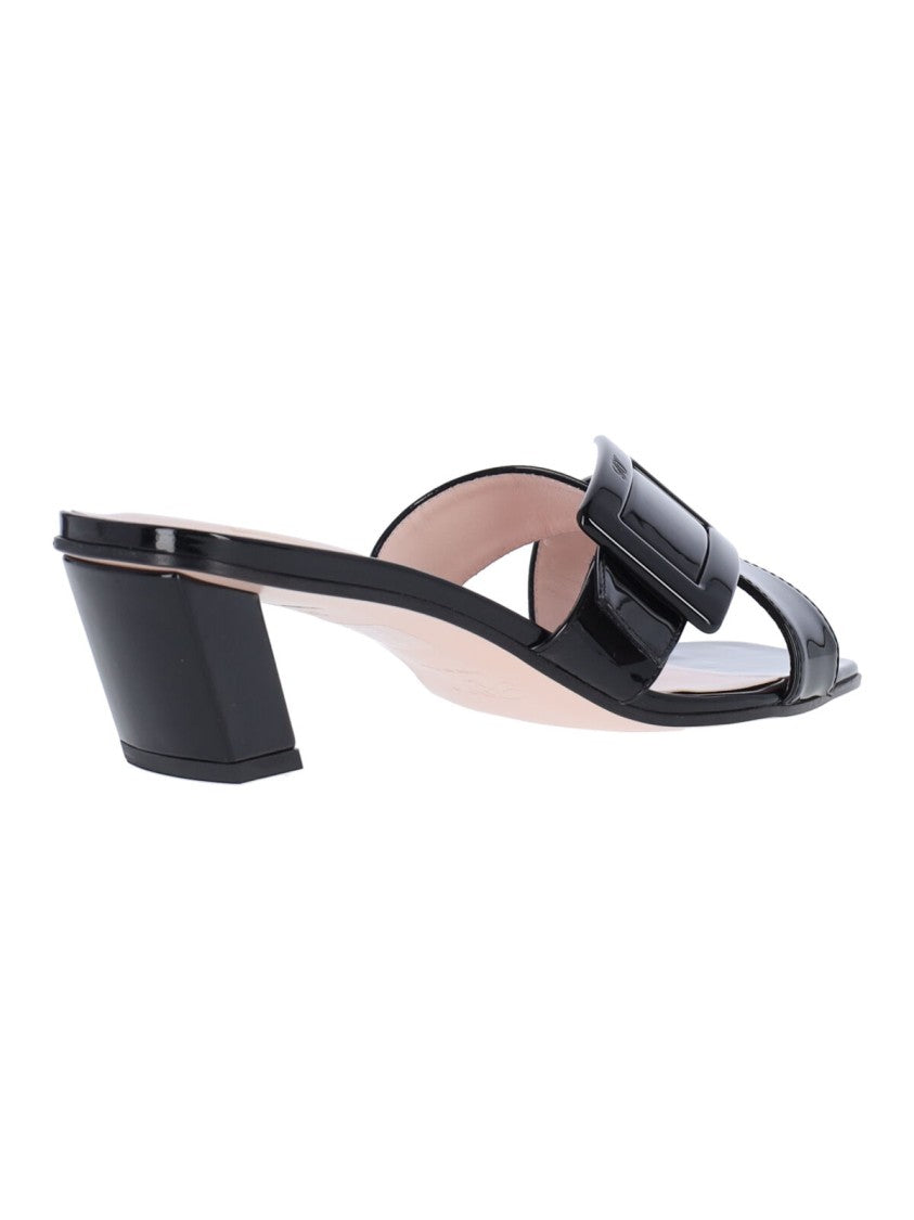 Roger Vivier Black Belle Vivier Leather Skyscraper Mules