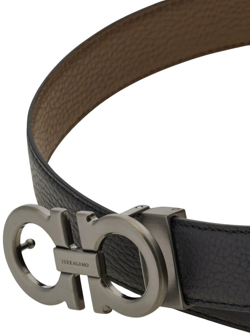 Ferragamo Reversible Black And Brown Leather Belt With Gancini Buckle