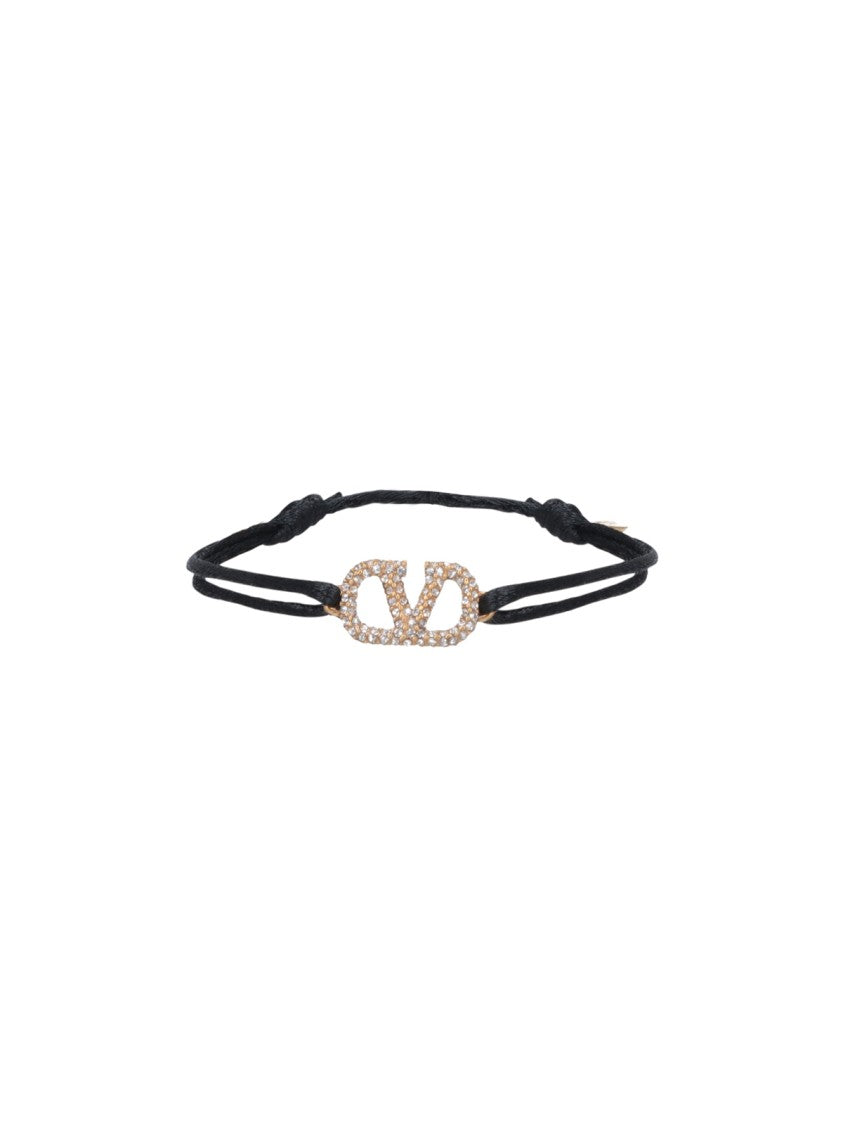 Valentino Garavani Gold-Tone Emblem Bracelet With Adjustable Black Cord