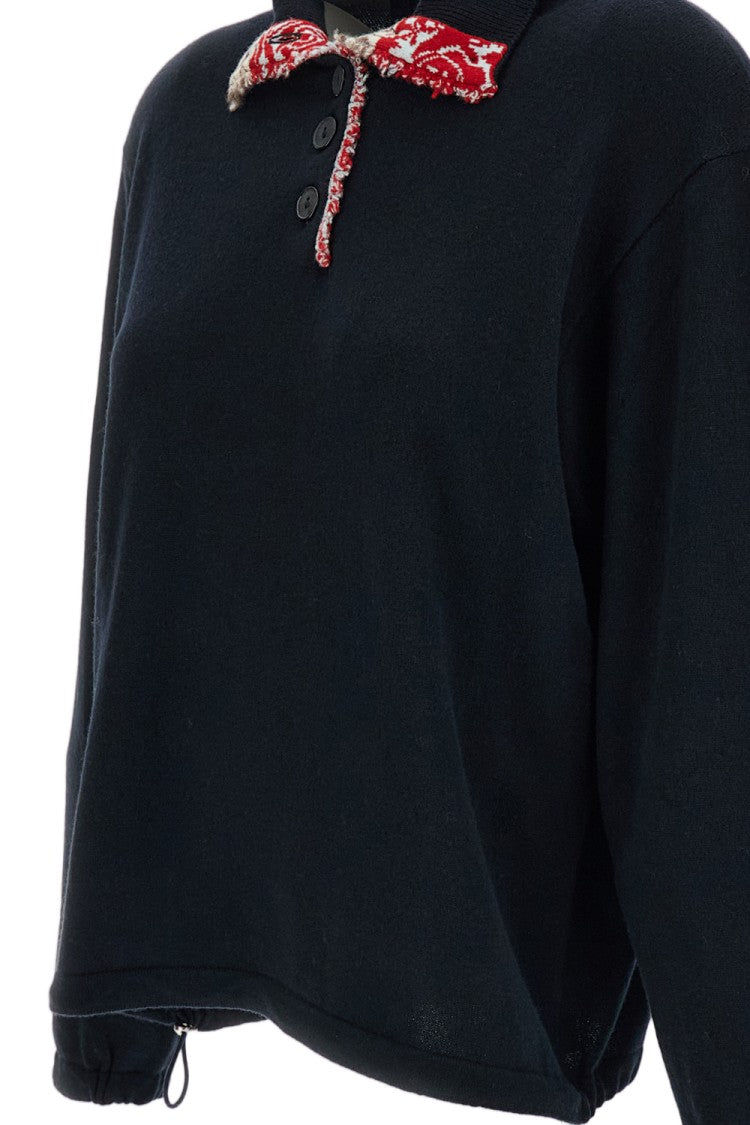 Barrie Black Oversized Drawstring Hem Cashmere Polo Sweater