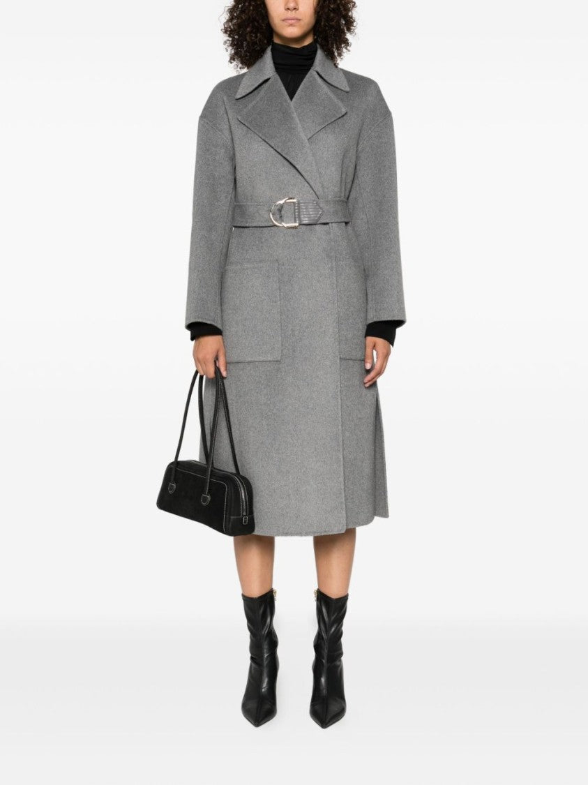 Liu Jo Mid-Length Grey Wool-Blend Coat With Structured Collar