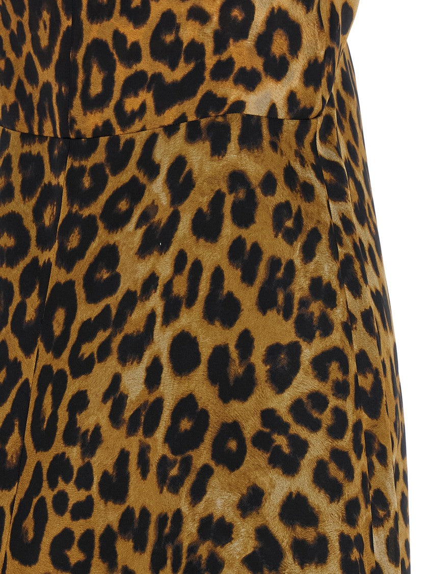 Alberta Ferretti Leopard-Print Silk Organza Long Dress With V-Neck Design
