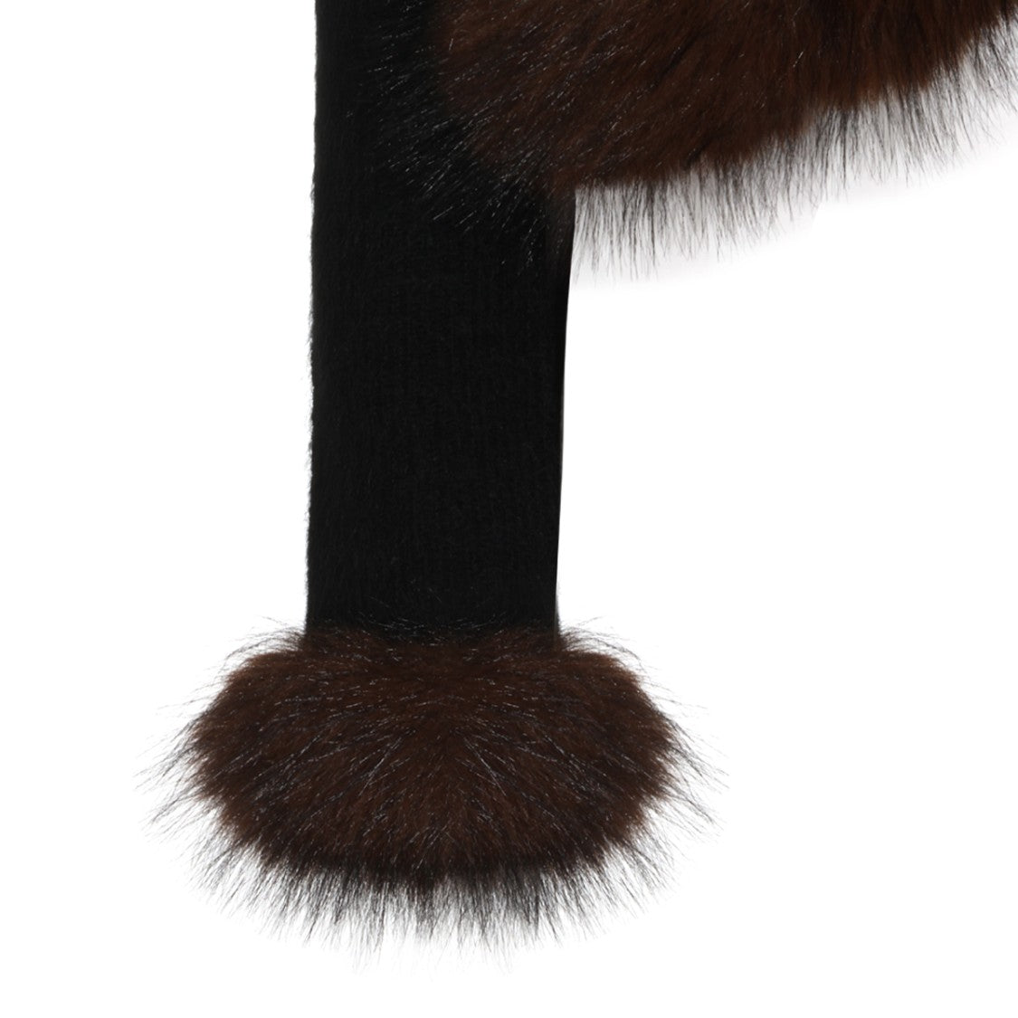 Self-Portrait Black Dark Brown Fur Trim Fitted Sweater