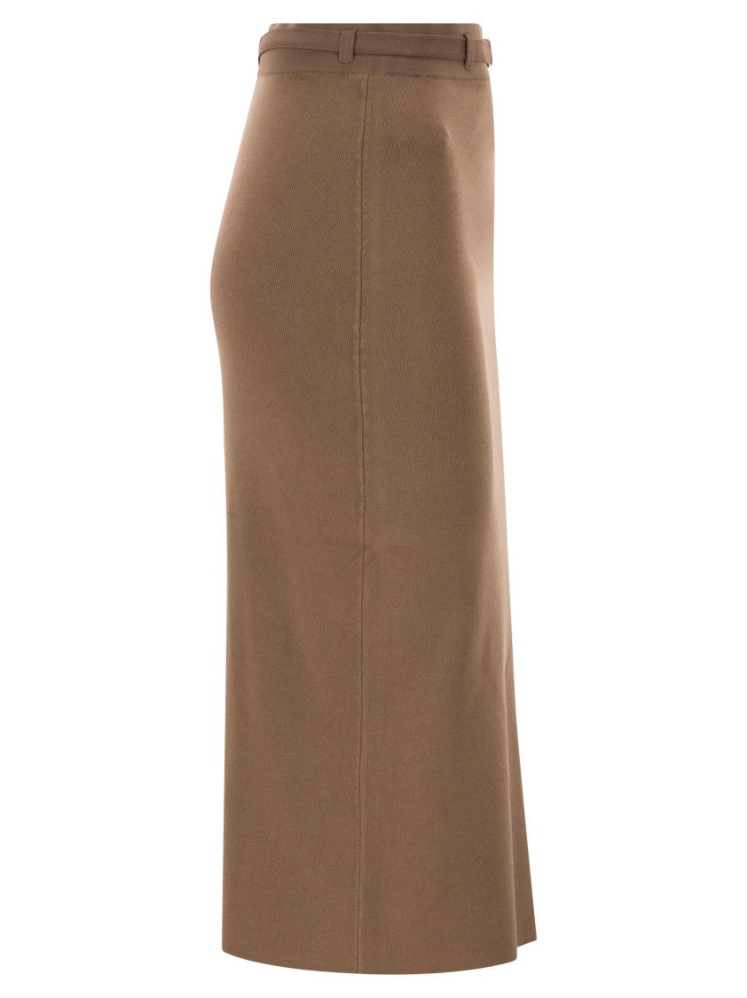 Elisabetta Franchi Midi Skirt With Shiny Viscose Bands