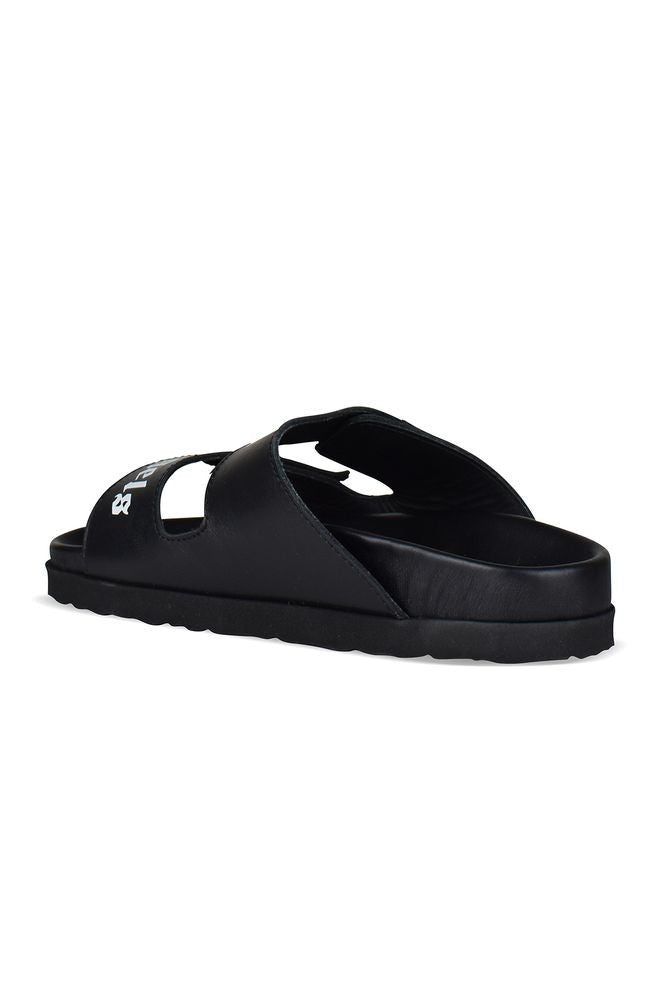 Palm Angels Black Leather Sandals With Velcro Closure