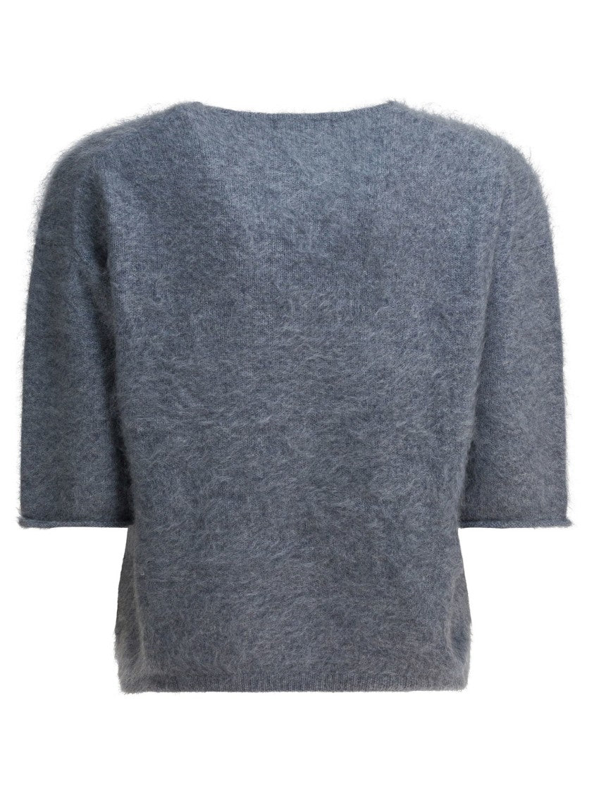 R2w Plush V-Neck Cashmere Knitwear With Cropped Silhouette