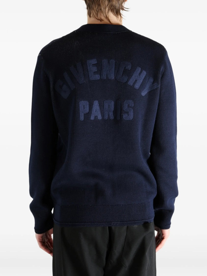 Givenchy Deep V-Neck Embossed Ribbed Cotton Cardigan
