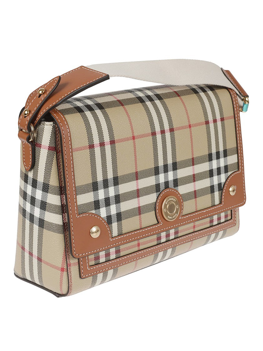 Burberry Brown Calf Leather Note Check Crossbody Bag