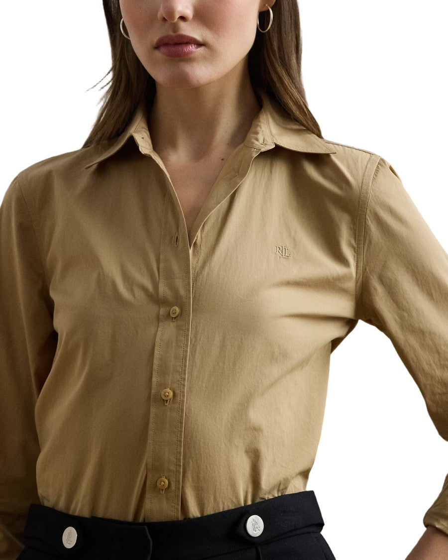 Lauren Ralph Lauren Pointed Collar Button-Front Long Sleeve Shirt In Birch Tan