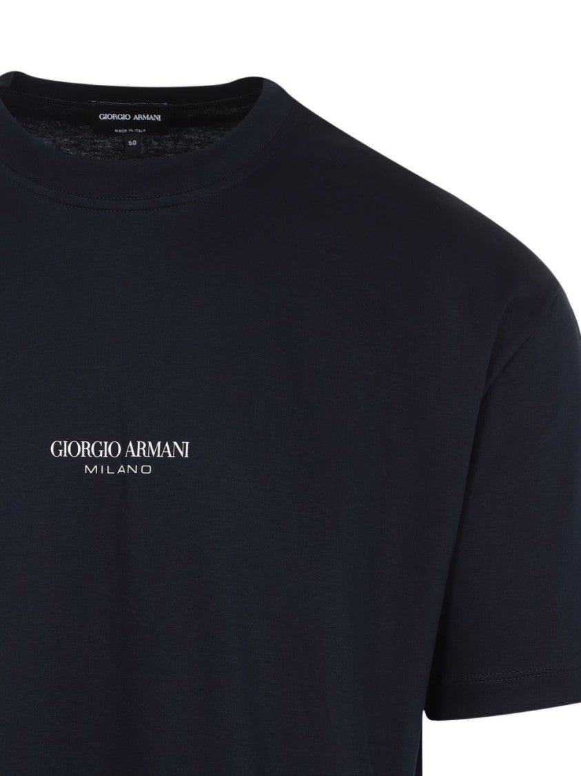 Giorgio Armani Logo-Emblazoned Navy Blue Crew Neck T-Shirt
