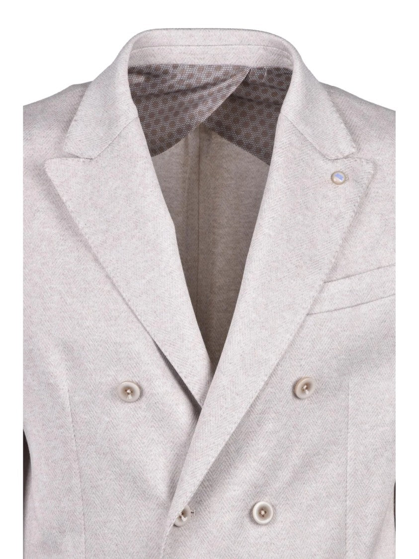 Barbati Beige Viscose Polyester Elastane Double-Breasted Jacket