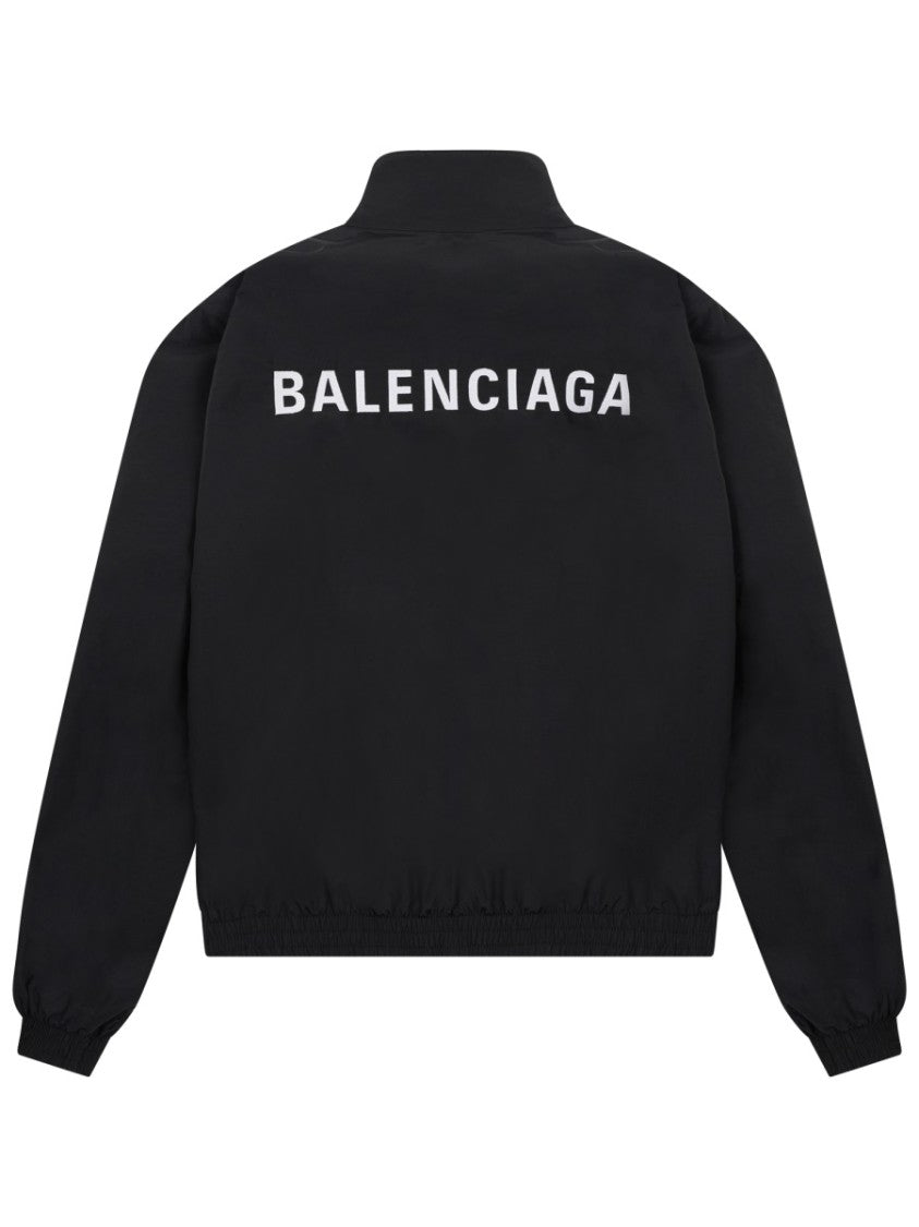 Balenciaga Black Zip-Up Jacket With High Collar And Logo Details