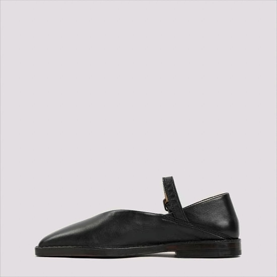 Lemaire Square-Toe Black Leather Ballet Flats