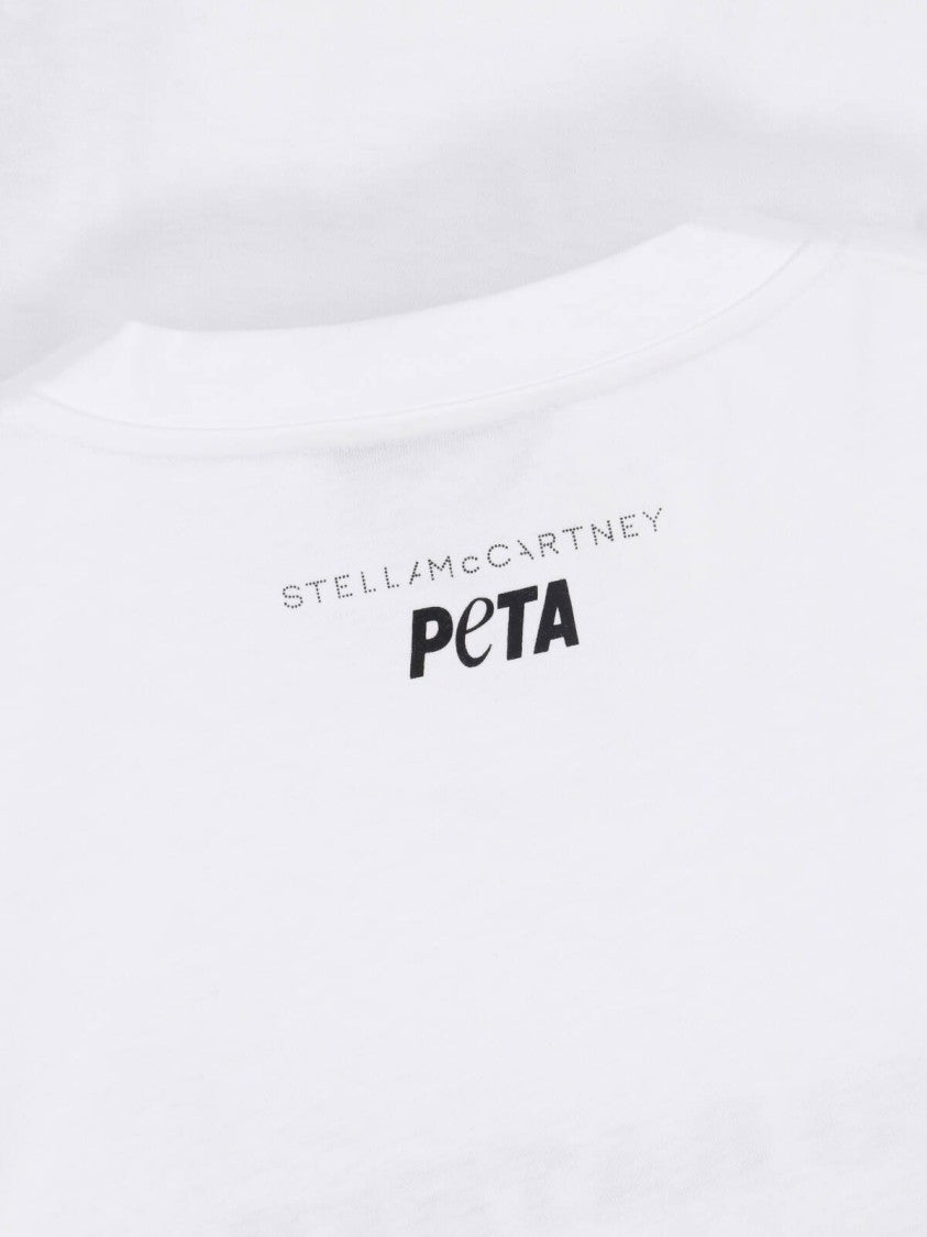 Stella Mccartney White Printed Contrast Graphic Cotton T-Shirt