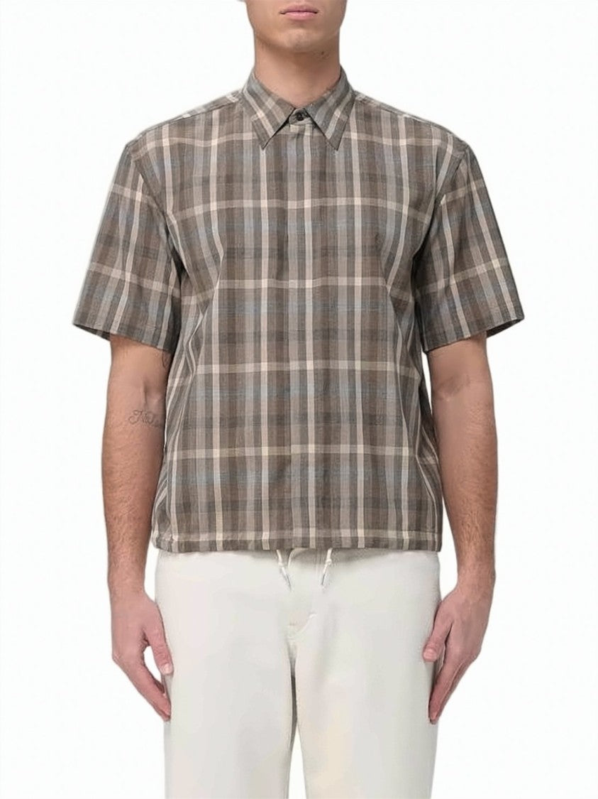 Auralee Boxy Fit Short-Sleeve Plaid Shirt With Classic Collar