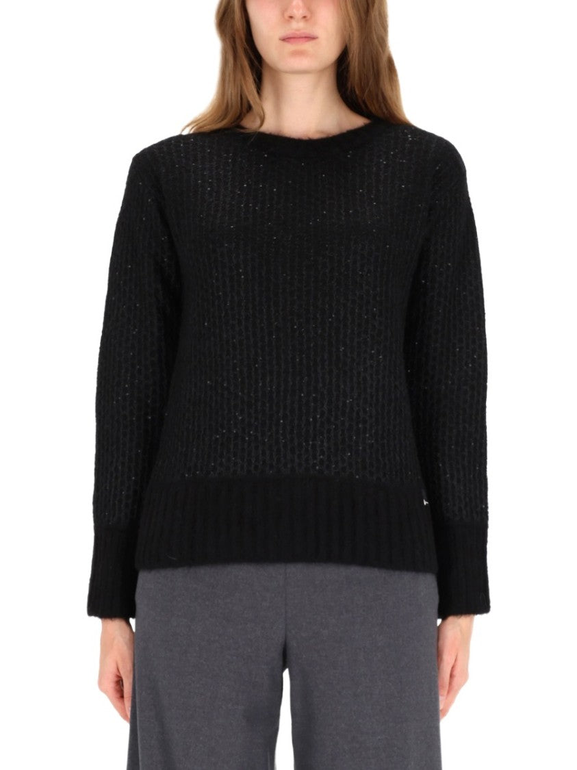Herno Textured Knit Black Sweater With Loose Fit And Ribbed Detailing