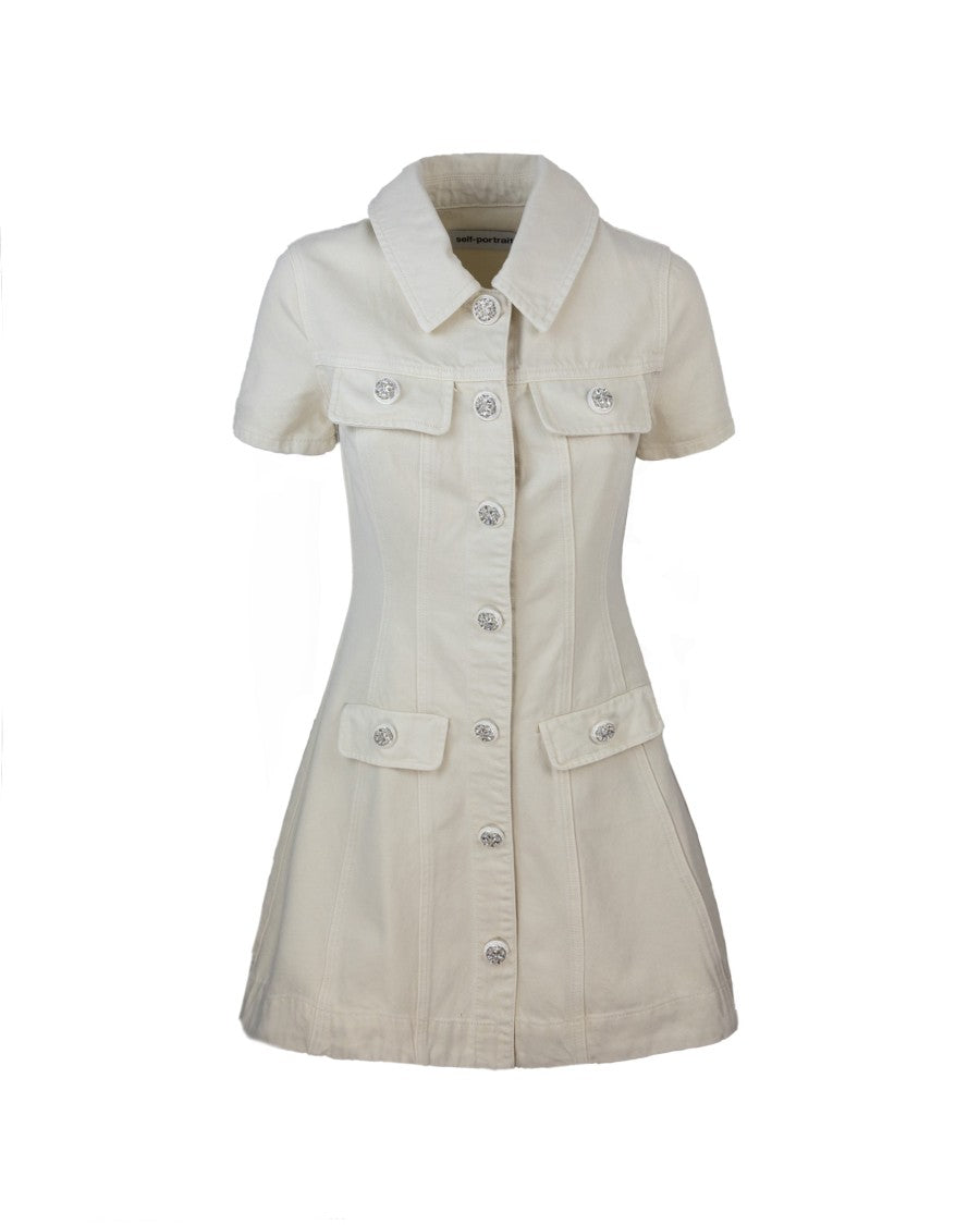 Self-Portrait Cream Collared Denim Mini Dress