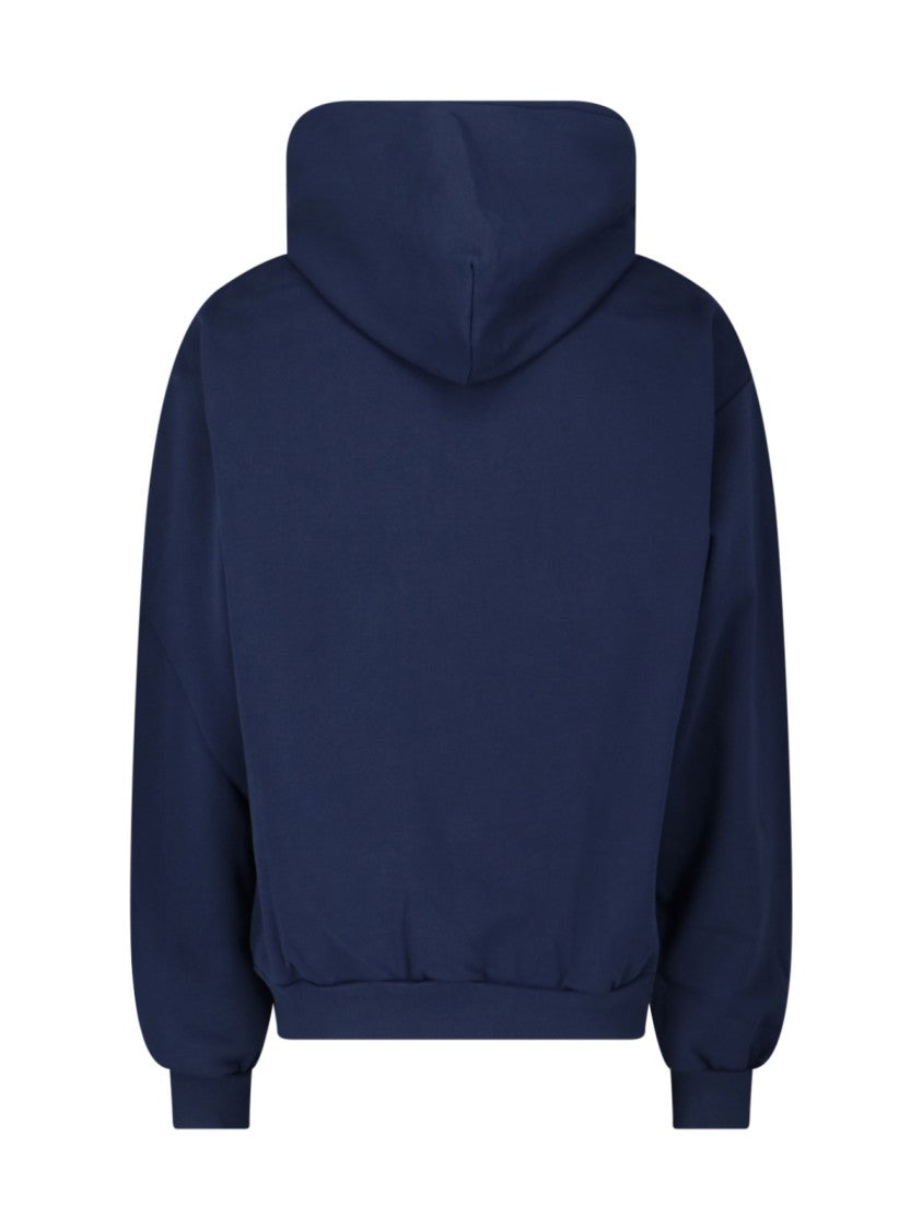 Marni Navy Blue Hoodie With Distressed Graphic Text